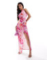 Flounce London knot front split leg maxi dress in pink blur print Разноцветный, 38 - фото #1