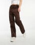 Monki cord straight leg trousers in brown