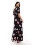 ASOS DESIGN spun flutter sleeve wide leg jumpsuit in dark based floral print Dunkles Blumenmuster, 38 - фото #3