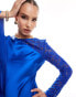 Daska satin ruffle sleeve detail maxi dress in cobalt