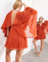 Фото #2 товара ASOS EDITION applique floral cape sleeve full skirt mini dress in rust