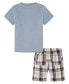 Toddler Boys Rocket Short Sleeve T-shirt and Prewashed Plaid Shorts