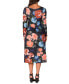 Women's Black Floral Midi Length Long Sleeve Pocket Dress