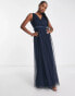 Фото #8 товара Anaya Petite Bridesmaid v neck ruffle waist maxi dress in navy blue