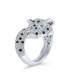 ფოტო #1 პროდუქტის Green Eye Black White Cubic Zirconia CZ Fashion Leopard Panther Cat Statement Bypass Ring For Women Rhodium Plated Brass