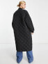 Edited maxi quilted bomber coat in black