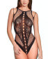 Фото #1 товара Womens 1PC Lingerie Bodysuit Patterned in Sheer Mesh and Lace with Lace Down Front Ribbon