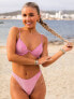 Фото #1 товара South Beach X Miss Molly high leg bikini bottom in metallic pink