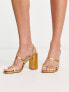 Фото #4 товара RAID Wide Fit Libra block heeled sandals in gold lizard