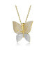 Фото #2 товара 14k Yellow Gold and White Gold Plating with Cubic Zirconia Butterfly Pendant Necklace in Sterling Silver