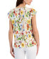 Фото #2 товара Women's Floral-Printed Flutter-Sleeve Pleated Top