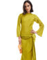 Фото #2 товара ASOS DESIGN long sleeve dropped belt satin maxi dress in chartreuse