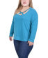 ფოტო #3 პროდუქტის Plus Size Long Sleeve Jeweled Neck Top