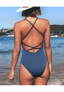Фото #4 товара Women's Solid Color V Neck Lace Up One Piece Swimsuit