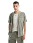 Lee short sleeve revere collar terry shirt relaxed fit in washed olive green co-ord