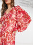 Фото #3 товара Pretty Lavish balloon sleeve button midaxi dress in red and pink floral