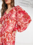 Фото #5 товара Pretty Lavish balloon sleeve button midaxi dress in red and pink floral