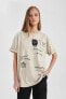 Unisex Jean Michel Basquiat Oversize Fit Bisiklet Yaka Sırt Baskılı Kısa Kollu Tişört C3567ax24sm