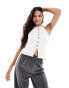 ASOS DESIGN ribbed button through halter waistcoat top in white weiß, XS - EU 32-34 - фото #4