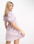 Wednesday's Girl tie front mini tea dress in purple floral