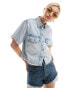 Фото #1 товара AllSaints Tove crop boxy denim shirt in light wash blue