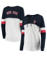 Фото #1 товара Women's White and Navy Boston Red Sox Lace-Up Long Sleeve T-shirt