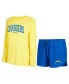 ფოტო #1 პროდუქტის Women's Royal, Gold Los Angeles Chargers Raglan Long Sleeve T-shirt and Shorts Lounge Set