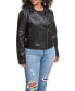 ფოტო #1 პროდუქტის Plus Size Trendy Hooded Faux Leather Moto Jacket