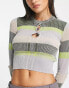 Reclaimed Vintage plated knitted top in stripe with cut out