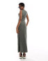 COLLUSION slash neck maxi dress in khaki