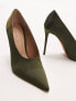 Topshop Violet high vamp heeled court in khaki satin