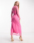 Фото #4 товара Never Fully Dressed long sleeve embellished maxi dress in pink butterfly print