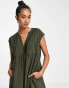 Whistles easy midi smock dress with v front in khaki