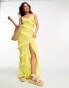 Фото #8 товара Miss Selfridge beach doby chiffon bias ruffle side split maxi dress in yellow