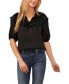 Women's Short Sleeve Shirred Yoke Top with Self Neck Tie