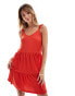 Pieces cami mini sundress with tiering in red