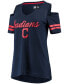 Women's Navy Cleveland Indians Extra Inning Cold Shoulder T-shirt