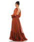 Women's Pleated Cut Out Long Sleeve Lace Up Tiered Gown