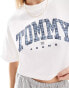 Tommy Jeans oversized crop tartan logo t-shirt in white