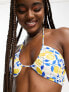 Фото #2 товара Monki co-ord lemon print ruched halter bikini top in yellow