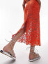 Topshop co-ord premium lace detail midi skirt in orange