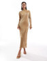 Фото #1 товара Never Fully Dressed high neck plisse maxi dress in gold