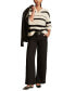 Women's Striped Notched-Neck Sweater