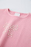 Ribbed t-shirt with faux pearls