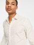 ASOS DESIGN slim fit stripe shirt in tan