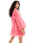 Фото #4 товара ASOS DESIGN pleated dobby chiffon wrap button detail mini dress in hot pink