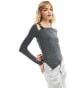 Фото #2 товара COLLUSION long sleeve buckle trim slinky top in grey