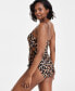 Фото #6 товара Women's Lace-Up Cheetah Print Swimsuit, Created for Macy's