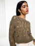 Stradivarius destroyed open knit jumper in taupe