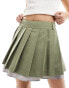 Фото #1 товара Miss Selfridge tailored poplin layer pleated mini skirt in khaki